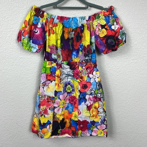 NWT Walter Baker Kylie Puff Sleeve Off the Shoulder Mini Dress Colorful Sz 0 - Picture 5 of 14
